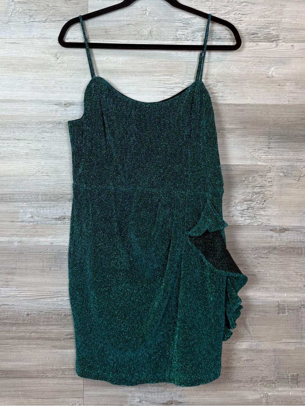Lulus XL Metallic Emerald Green Lurex Ruffle Bodycon Mini Dress NWT Party